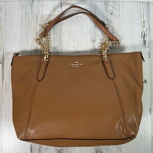 Coach Pebbled Leather Ava Chain Tote Style Purse Khaki